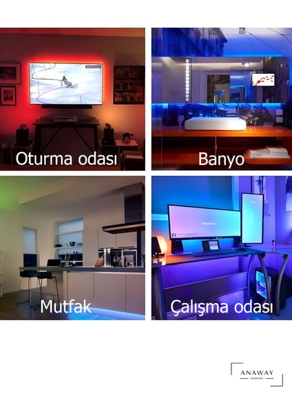 Şerit Aydınlatma Tv Arkası Silikonlu 1 Metre Kumandalı Rgb LED Seti