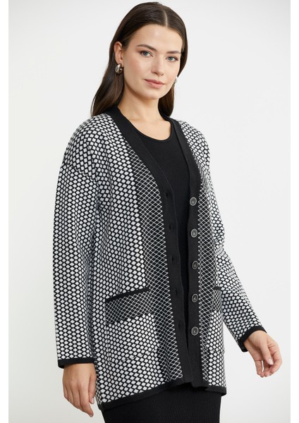 Oversize Cepli Petek Motifli Triko Ceket - Siyah modelleri