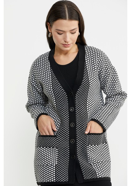 Oversize Cepli Petek Motifli Triko Ceket - Siyah fırsatları