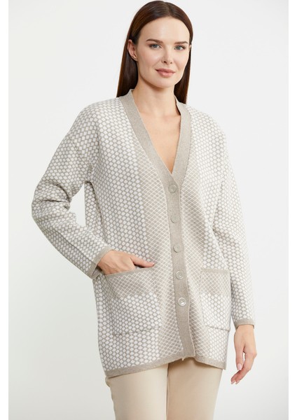 Oversize Cepli Petek Motifli Triko Ceket - Vizon fiyatları