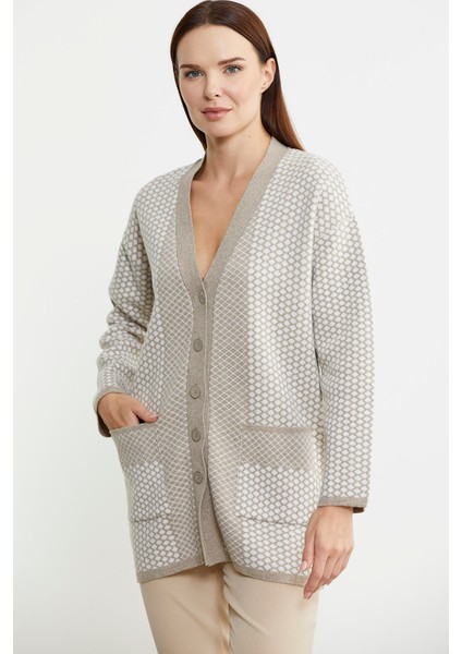 Oversize Cepli Petek Motifli Triko Ceket - Vizon modelleri