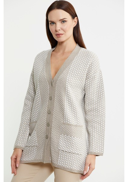 Oversize Cepli Petek Motifli Triko Ceket - Vizon fırsatları