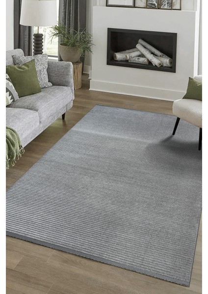 Ada Kaymaz Taban Yıkanabilir Dokuma Gri Kilim Yolluk 404
