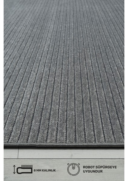 Ada Kaymaz Taban Yıkanabilir Dokuma Gri Kilim Yolluk 404