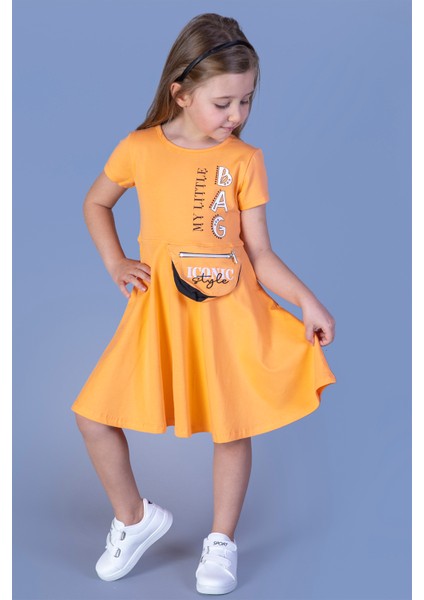 Kız Çocuk Baskılı Çanta Detaylı Elbise