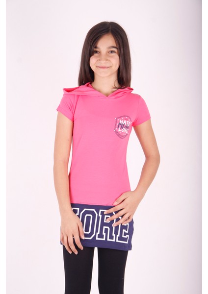 Kız Çocuk Kapüşonlu Baskılı Tişört