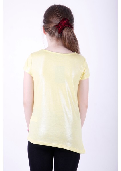 Kız Çocuk Yıldız Baskılı Kesik Cep Detaylı Tişört modelleri