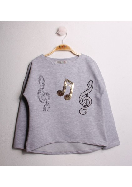 Kız Çocuk T-Shirt Pullu Nota Nakış