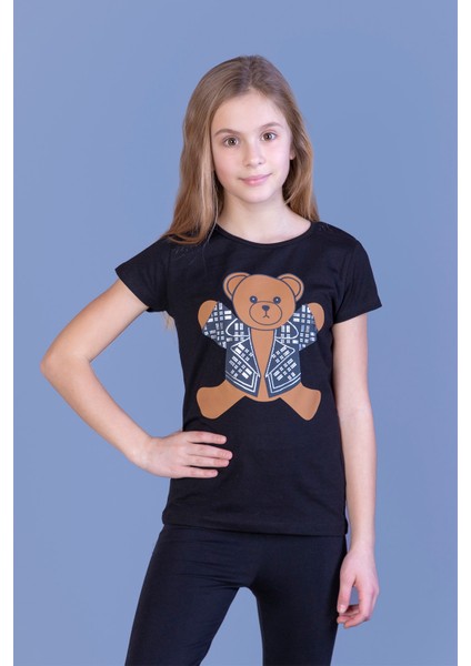 Kız Çocuk Ayıcık Baskılı Tişört