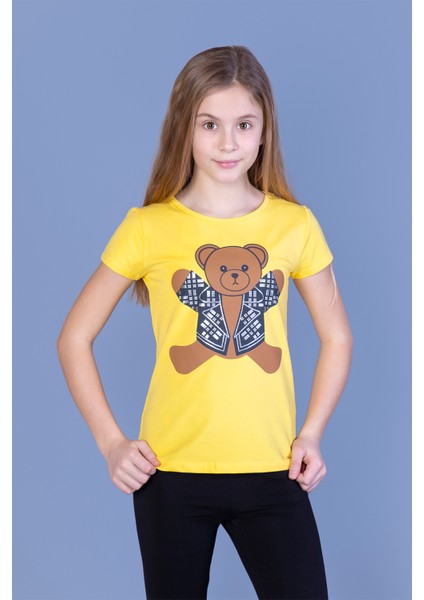 Kız Çocuk Ayıcık Baskılı Tişört