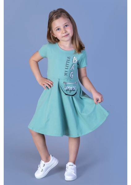 Kız Çocuk Baskılı Çanta Detaylı Elbise