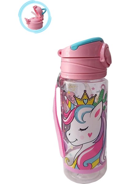 Prenses Unicorn 500 ml Çocuk Suluk Matara Pipetli