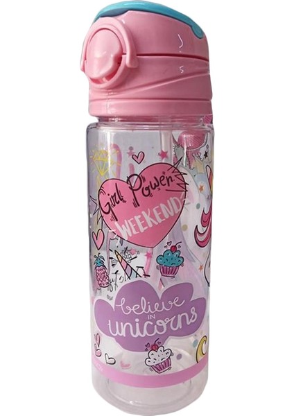 Prenses Unicorn 500 ml Çocuk Suluk Matara Pipetli