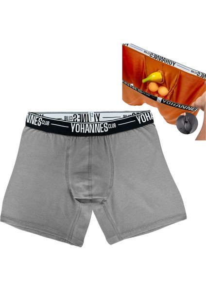 Yohannesclub,erkek, Özel Anatomik Pamuklu Boxer,tekli, Gri Melanj