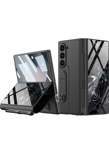 ​Galaxy Z Fold 6 Kılıf Kamera Korumalı Kartlıklı Kalem Bölmeli Zore Kıpta Marble Drago Kılıf