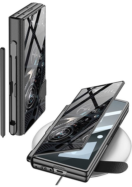 ​Galaxy Z Fold 6 Kılıf Kamera Korumalı Kartlıklı Kalem Bölmeli Zore Kıpta Marble Drago Kılıf