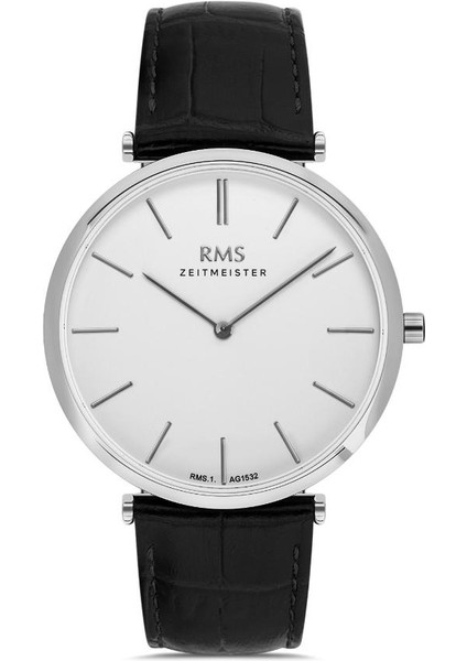 Rms Zeitmeister RMS.1.AG1532.01 Deri Kordonlu Kristal Camlı Suya Dayanıklı Siyah Erkek Kol Saati