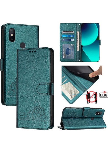Xiaomi Mi A2 Kedi Rfıd Cüzdan Kapak Çevirin Kart Yuvası Tutucu Kickstand (Yurt Dışından)