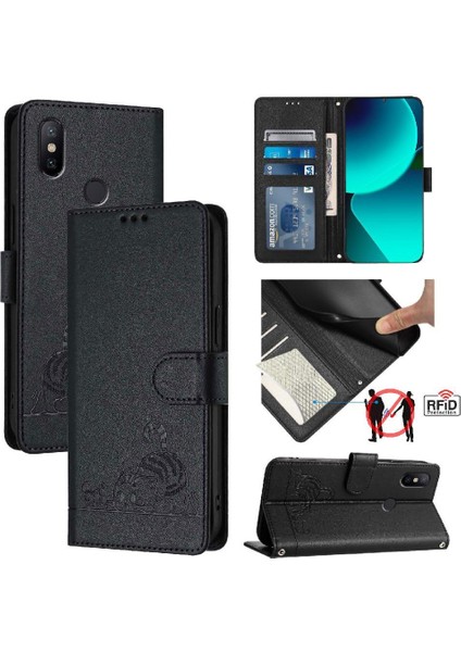 Xiaomi Mi A2 Kedi Rfıd Cüzdan Kapak Çevirin Kart Yuvası Tutucu Kickstand (Yurt Dışından)
