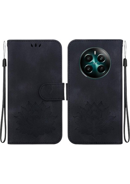 Realme 12 Artı Manyetik Kickstand Kickstand Kabartma Lotus Için Flip Case (Yurt Dışından)