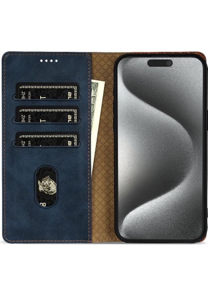 IPhone 15 Için Flip Case Yan Cep Anti Kayma Kart Yuvaları Manyetik Kapatma (Yurt Dışından)