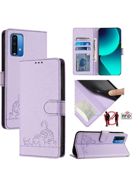 Xiaomi Redmi 9 Için Kılıf Güç Kedi Rfıd Kart Yuvası Tutucu Kickstand Cüzdan (Yurt Dışından)