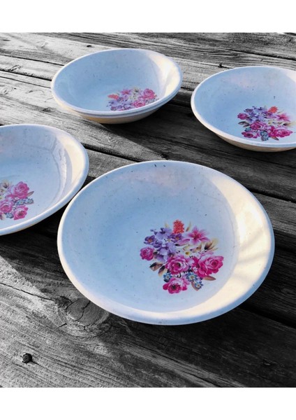 6 Adet Çiçek Desenli Melamin Çukur Yemek Tabağı,pilav,kuru Nohut Çok Hesaplı Yemek Tabağı