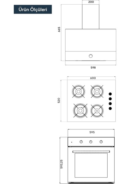 Turbo Kristal Siyah Cam Ankastre Set (DA6-830 Davlumbaz + Ko-40 Tahdf Ocak + B66-SF2 Fırın)