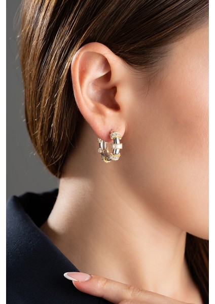 925 Ayar Gümüş Baget Taşlı Halka Küpe