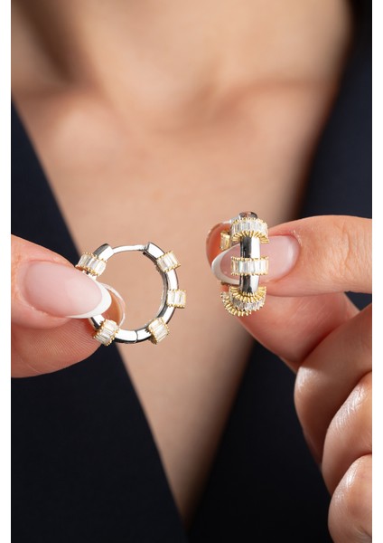 925 Ayar Gümüş Baget Taşlı Halka Küpe modelleri