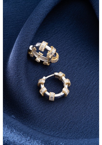 925 Ayar Gümüş Baget Taşlı Halka Küpe fırsatları