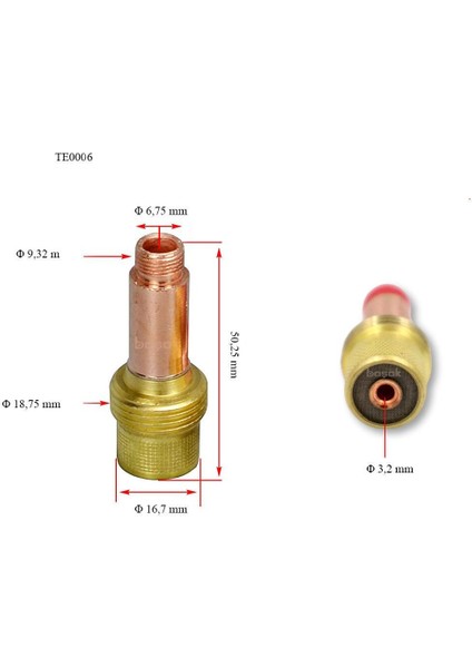 TE0006/32 3,2 mm Gaz Lens Collet Body-Pens Tutucu 45V27 Trafimet