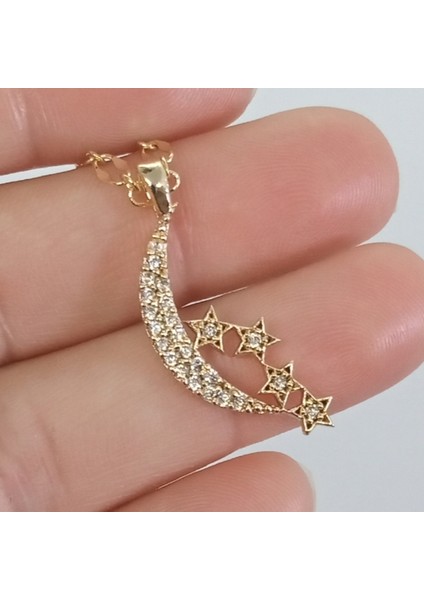 Çelik Gold Zirkon Taşlı Ayyıldız Kolye