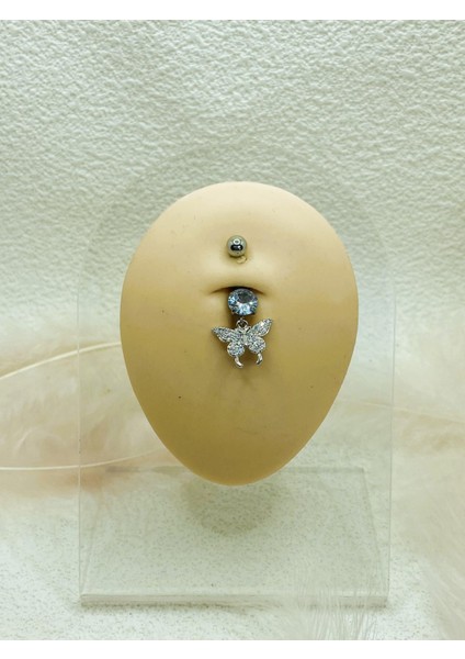 Cerrahi Çelik Gümüş Rengi Göbek Piercing Küpe