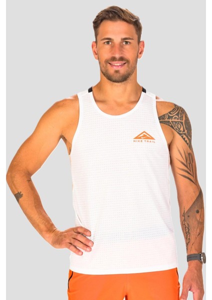 Dri Fit Trail Solar Chase Running Reflektörlü Tank Erkek Antreman Koşu Atleti Beyaz