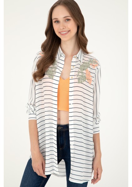 Kadın Lacivert Gömlek Desenli 50289484-VR033 modelleri