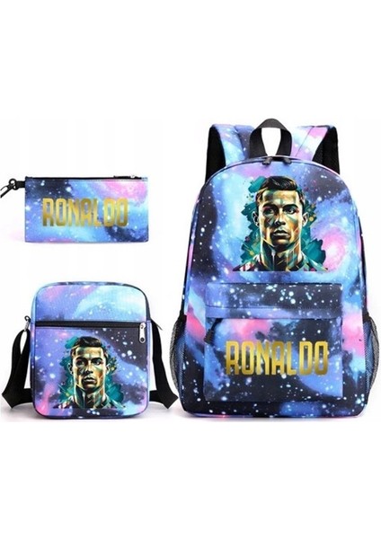 CR7C Luo Sırt Çantası Spor Çevre Baskılı Sırt Çantası Çocuk Öğrenci Okul Çantası Omuz Çantası Kalem Kutusu Üç Parçalı Set (Yurt Dışından)