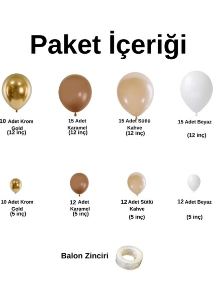 Balon Seti Karamel-Krom Gold-Sütlü Kahve-Pastel Beyaz 100 Lü Balon Zinciri Seti fiyatları