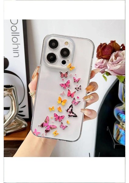 Apple iPhone Modelleri Uyumlu Kelebekler Desenli Şeffaf Silikon Kılıf