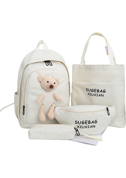 Sevimli Ayı Kız Okul Çantası Öğrenci Dört Parçalı Sırt Çantası Büyük Kapasiteli Sırt Çantası (Yurt Dışından)