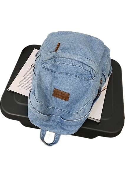 Denim Basit Okul Çantası Gündelik Seyahat Sırt Çantası (Yurt Dışından)
