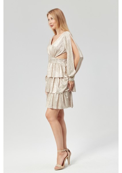 Abiye ve Mezuniyet Elbise Katlı Fırfırlı Kol Yırtmaçlı Kadın Abiye Elbise fırsatları