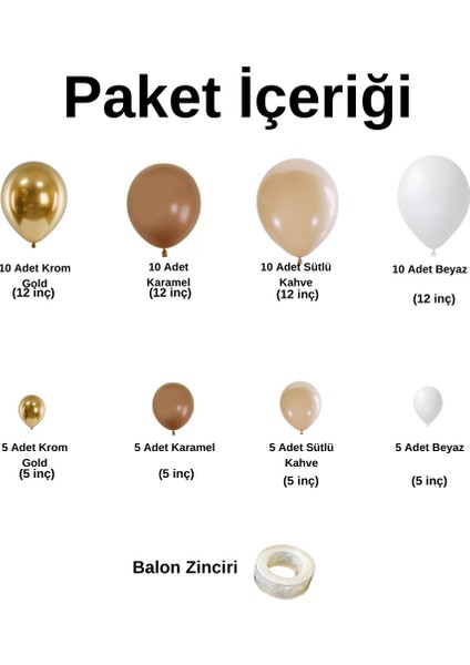 Balon Seti Karamel-Krom Gold-Sütlü Kahve-Pastel Beyaz 60 Lı Balon Zinciri Seti fiyatları