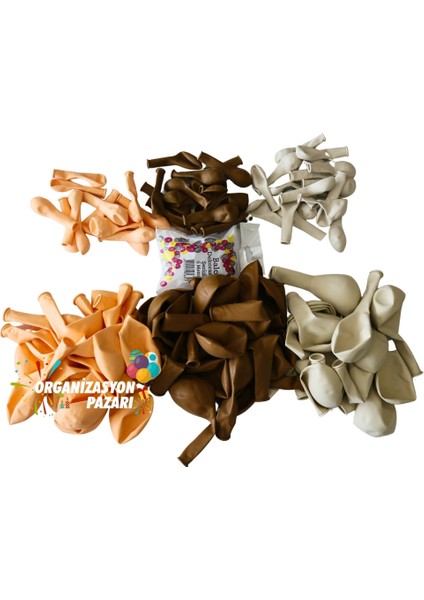 Balon Seti Karamel-Retro Beyaz-Makaron Somon 100 Lü Balon Zinciri Seti modelleri