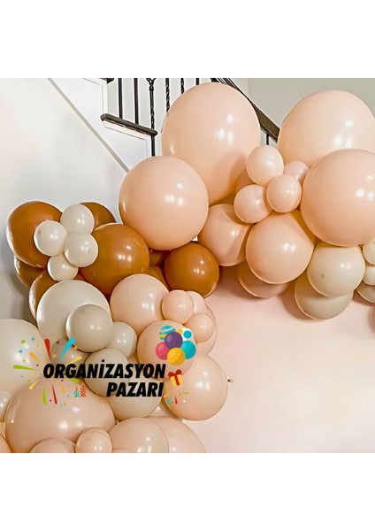 Balon Seti Karamel-Retro Beyaz-Makaron Somon 100 Lü Balon Zinciri Seti fırsatları