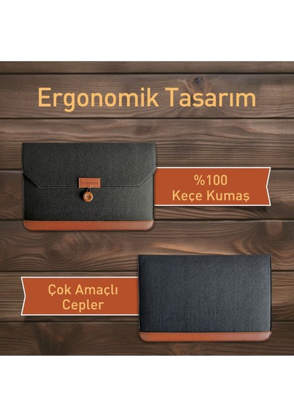 Casedress Siyah Düğmeli Keçe Laptop ve Evrak Çantası 15.6 Inç