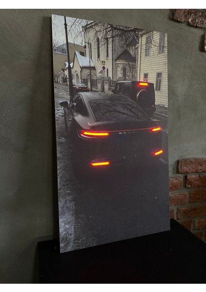 'porsche' Işıklı ve Uv'li Neon LED Dekoratif Duvar Yazısı Tabelası (38X67CM)