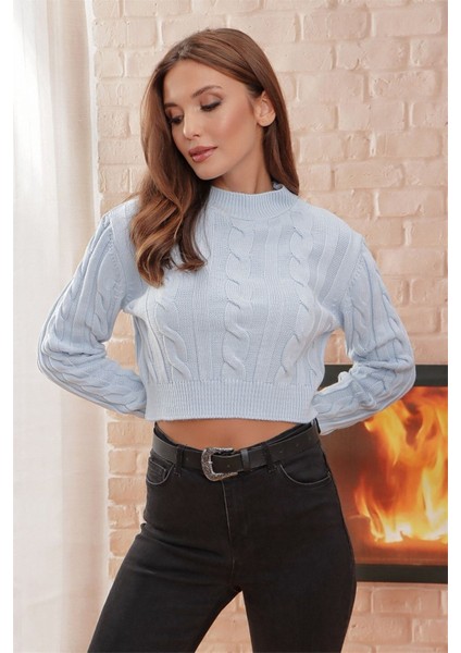 Yarım Balıkçı Yaka Saç Örgülü Kısa Crop Siyah Kazak modelleri