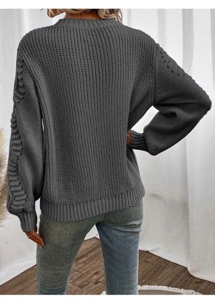 Selanik Örgü Kol Motifli Bisiklet Yaka Antrasit Triko Kazak fiyatları