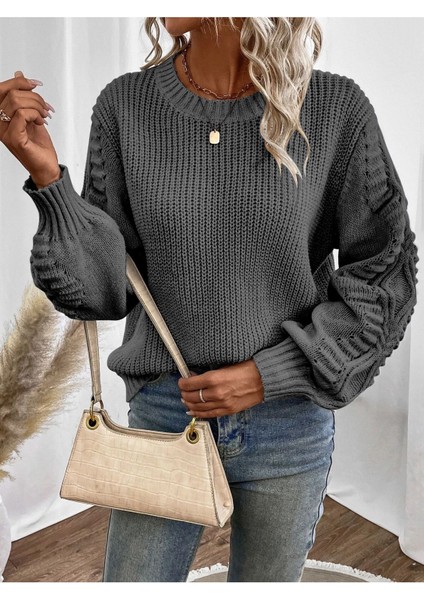 Selanik Örgü Kol Motifli Bisiklet Yaka Antrasit Triko Kazak fırsatları